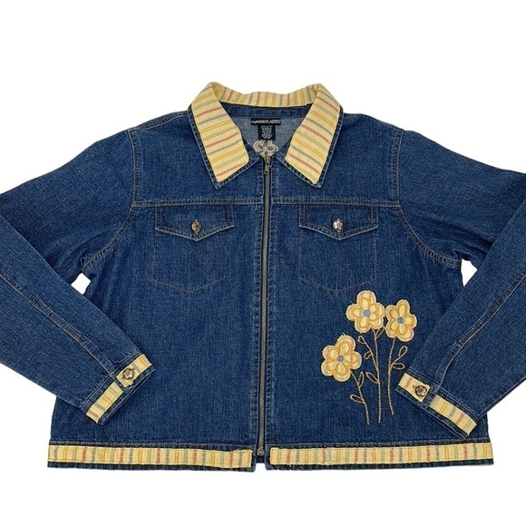 Vtg Fashion Classics Blue Denim Full Zip Jacket XL Floral Embroidery Boxy - Picture 1 of 14